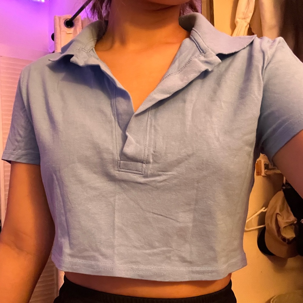 H&M polo neck blue cropped top